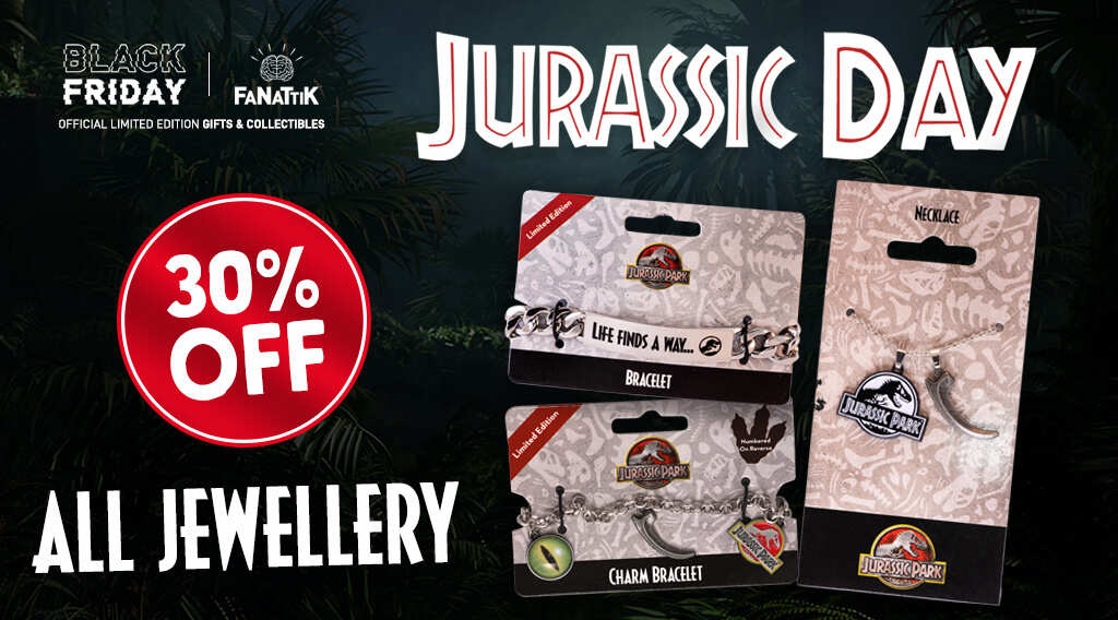 Jurassic Day - Image of Jurassic Park themed jewellery items. 